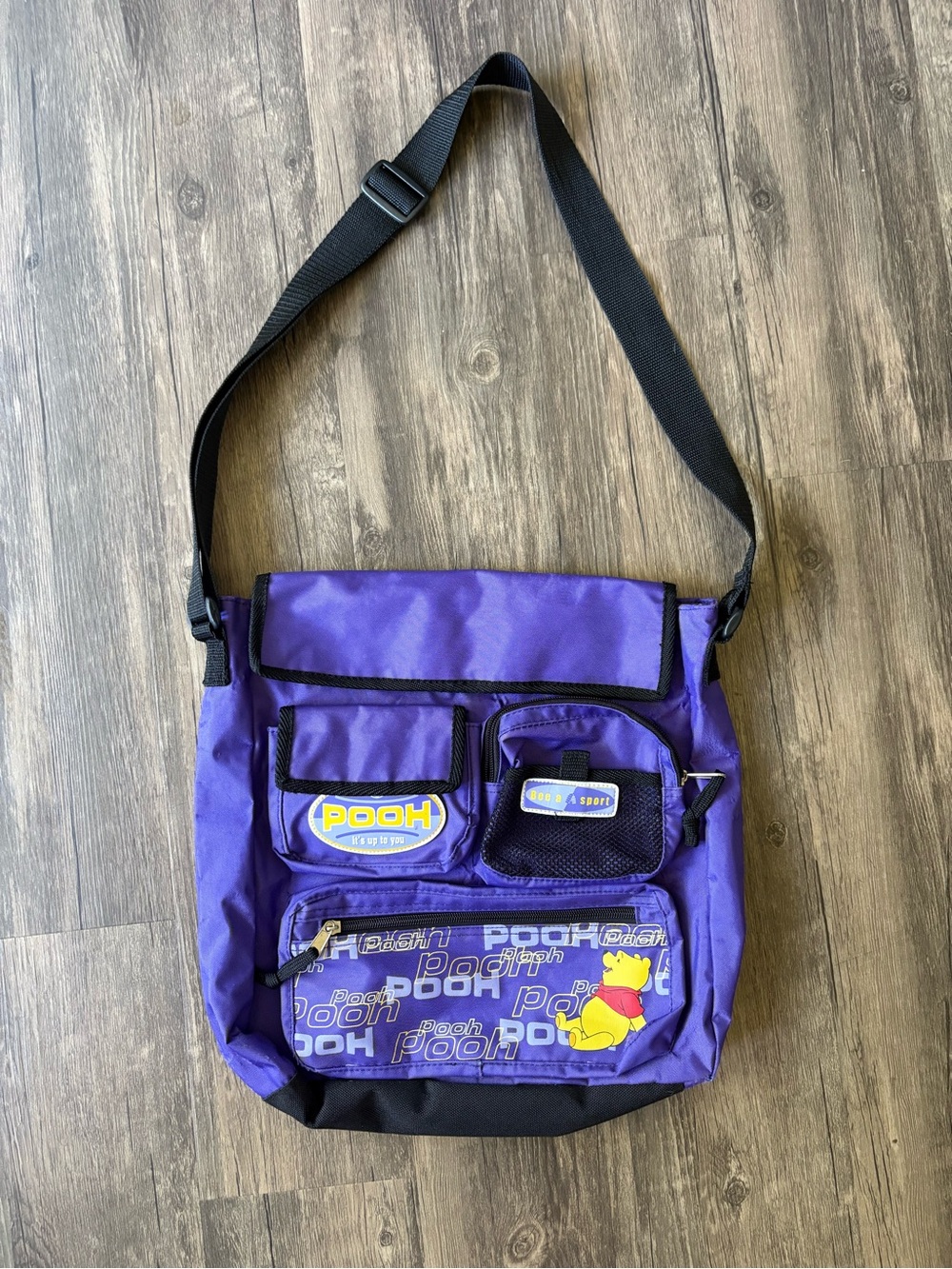 Vintage Winnie the Pooh Disney Purple Crossbody Tote Bag